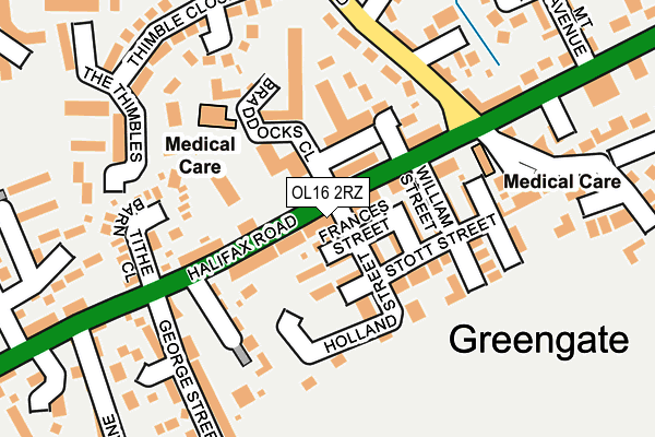 OL16 2RZ map - OS OpenMap – Local (Ordnance Survey)