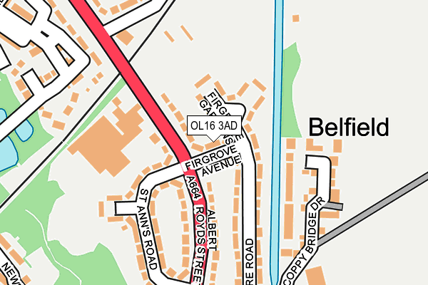 OL16 3AD map - OS OpenMap – Local (Ordnance Survey)