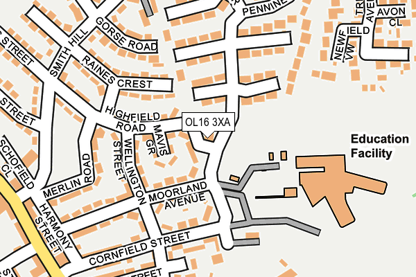 OL16 3XA map - OS OpenMap – Local (Ordnance Survey)