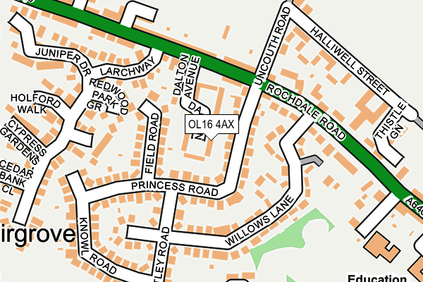 OL16 4AX map - OS OpenMap – Local (Ordnance Survey)