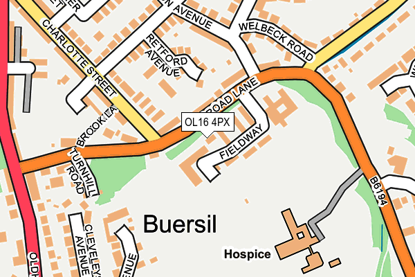 OL16 4PX map - OS OpenMap – Local (Ordnance Survey)