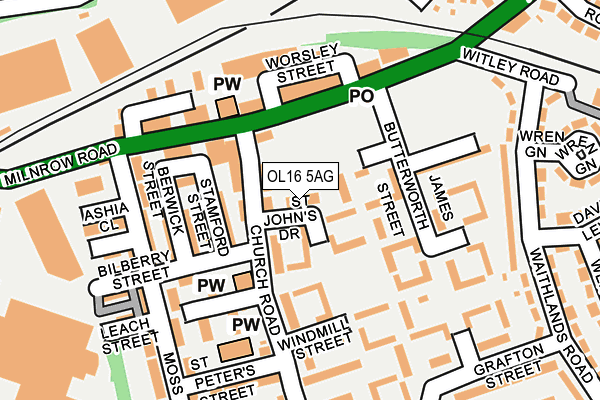 OL16 5AG map - OS OpenMap – Local (Ordnance Survey)