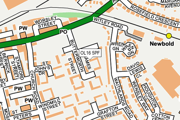 OL16 5PF map - OS OpenMap – Local (Ordnance Survey)