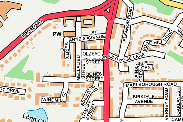 OL2 5AG map - OS OpenMap – Local (Ordnance Survey)