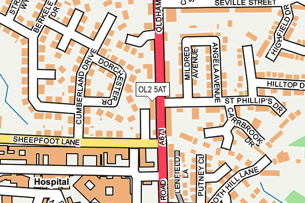 OL2 5AT map - OS OpenMap – Local (Ordnance Survey)
