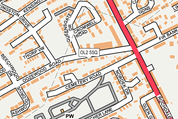 OL2 5SQ map - OS OpenMap – Local (Ordnance Survey)