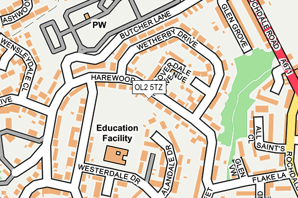 OL2 5TZ map - OS OpenMap – Local (Ordnance Survey)