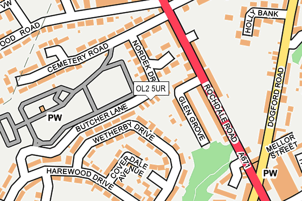 OL2 5UR map - OS OpenMap – Local (Ordnance Survey)