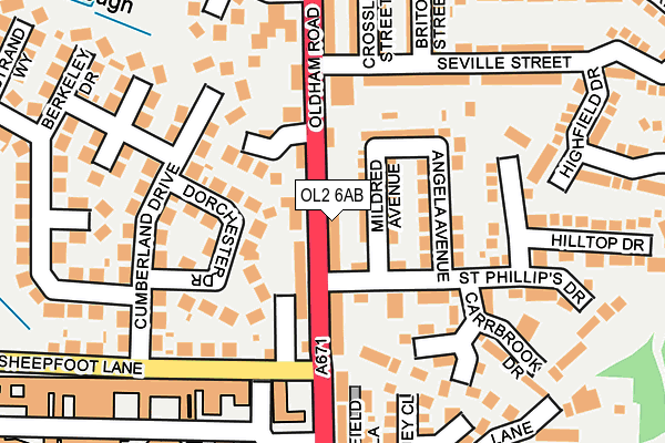 OL2 6AB map - OS OpenMap – Local (Ordnance Survey)