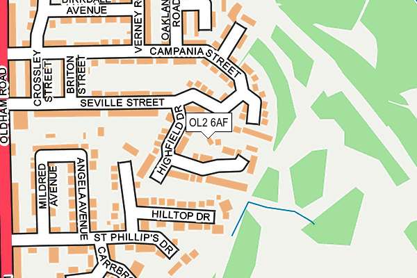 OL2 6AF map - OS OpenMap – Local (Ordnance Survey)