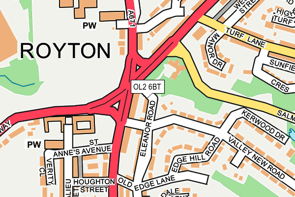 OL2 6BT map - OS OpenMap – Local (Ordnance Survey)