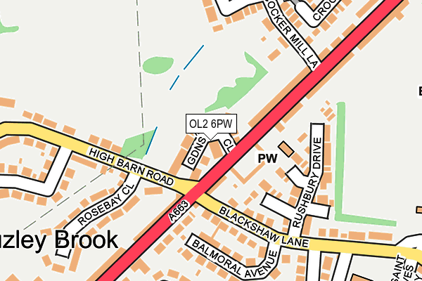 OL2 6PW map - OS OpenMap – Local (Ordnance Survey)