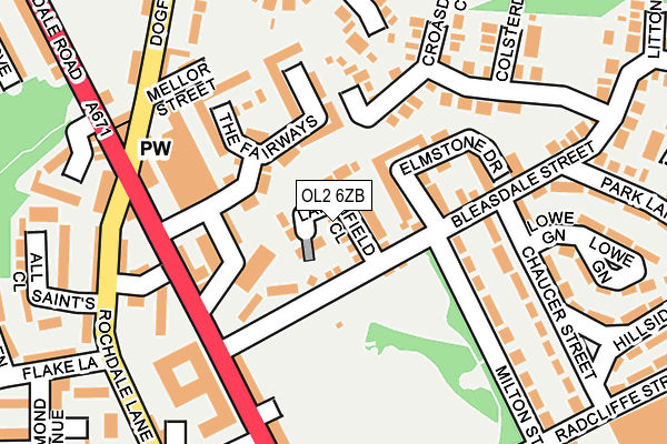 OL2 6ZB map - OS OpenMap – Local (Ordnance Survey)