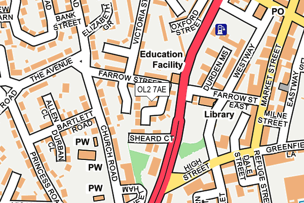 OL2 7AE map - OS OpenMap – Local (Ordnance Survey)