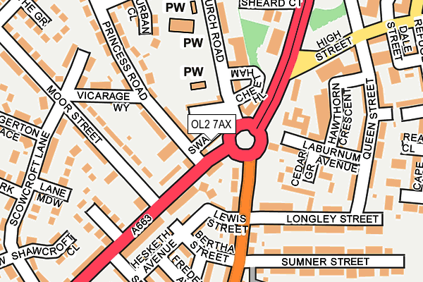 OL2 7AX map - OS OpenMap – Local (Ordnance Survey)