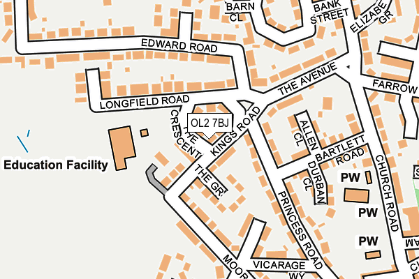 OL2 7BJ map - OS OpenMap – Local (Ordnance Survey)