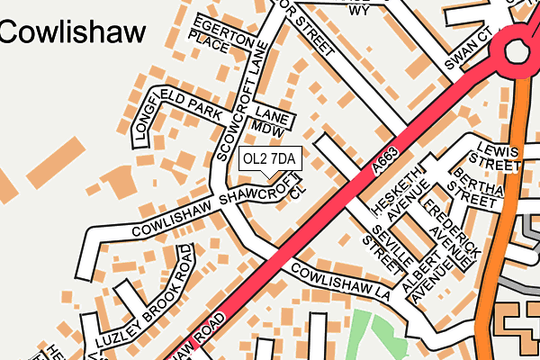 OL2 7DA map - OS OpenMap – Local (Ordnance Survey)