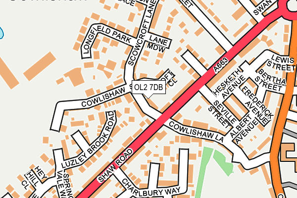 OL2 7DB map - OS OpenMap – Local (Ordnance Survey)