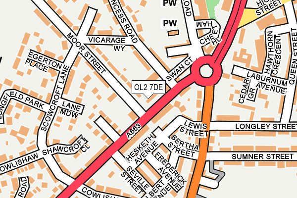 OL2 7DE map - OS OpenMap – Local (Ordnance Survey)