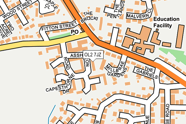 OL2 7JZ map - OS OpenMap – Local (Ordnance Survey)