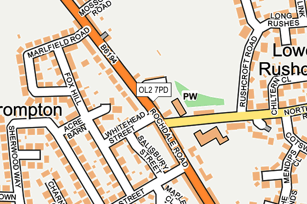 OL2 7PD map - OS OpenMap – Local (Ordnance Survey)
