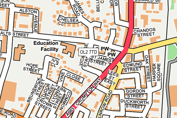 OL2 7TD map - OS OpenMap – Local (Ordnance Survey)