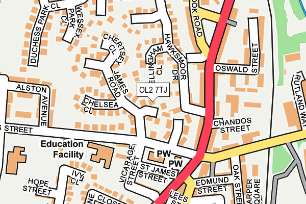 OL2 7TJ map - OS OpenMap – Local (Ordnance Survey)