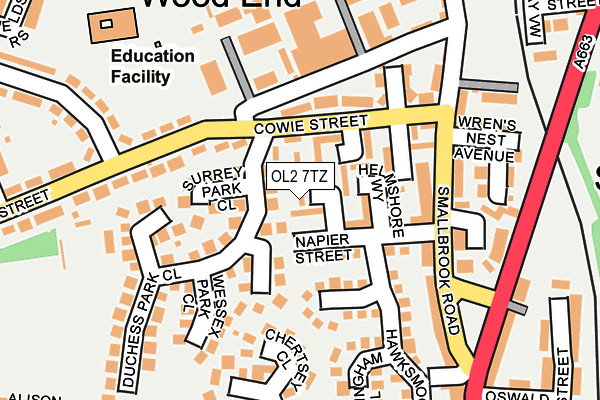 OL2 7TZ map - OS OpenMap – Local (Ordnance Survey)
