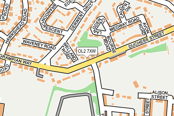 OL2 7XW map - OS OpenMap – Local (Ordnance Survey)