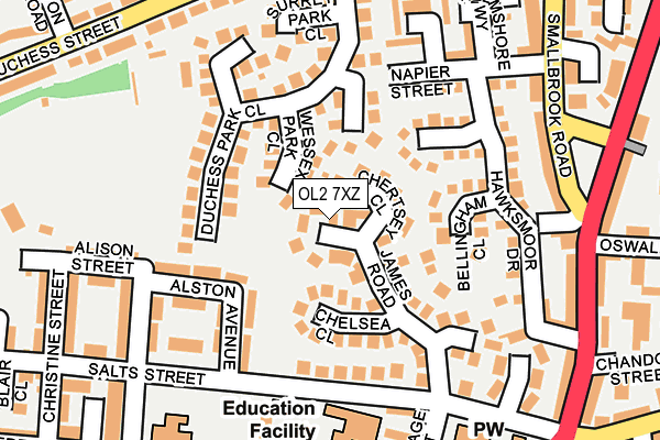 OL2 7XZ map - OS OpenMap – Local (Ordnance Survey)