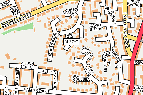 OL2 7YT map - OS OpenMap – Local (Ordnance Survey)