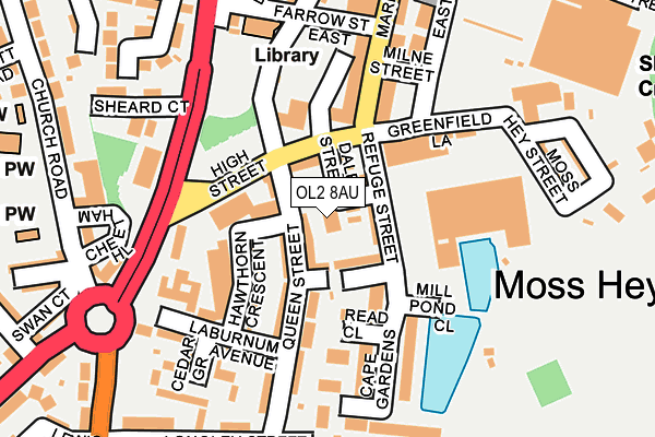 OL2 8AU map - OS OpenMap – Local (Ordnance Survey)