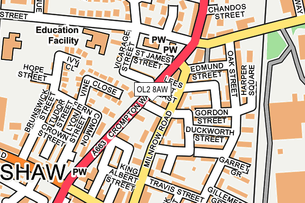 OL2 8AW map - OS OpenMap – Local (Ordnance Survey)
