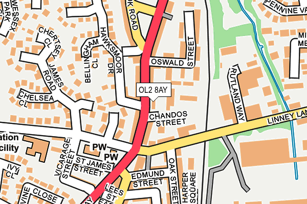 OL2 8AY map - OS OpenMap – Local (Ordnance Survey)