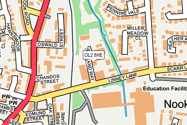 OL2 8HE map - OS OpenMap – Local (Ordnance Survey)