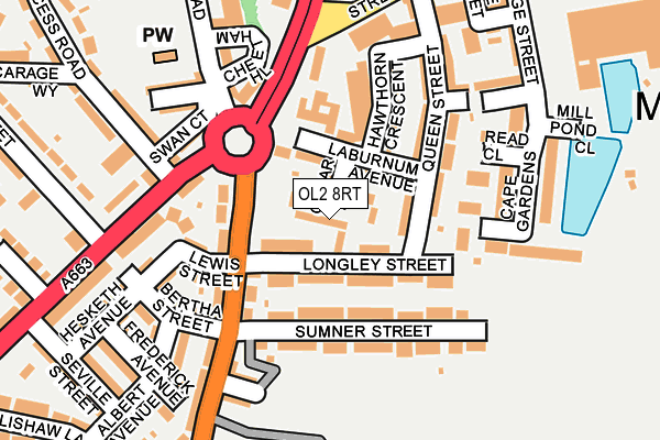 OL2 8RT map - OS OpenMap – Local (Ordnance Survey)