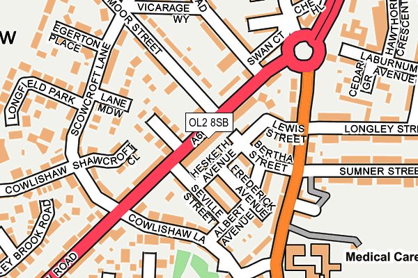 OL2 8SB map - OS OpenMap – Local (Ordnance Survey)