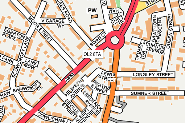 OL2 8TA map - OS OpenMap – Local (Ordnance Survey)