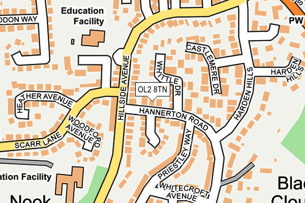 OL2 8TN map - OS OpenMap – Local (Ordnance Survey)