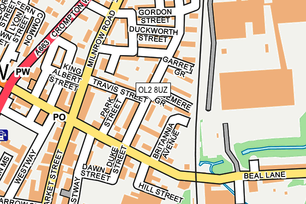 OL2 8UZ map - OS OpenMap – Local (Ordnance Survey)