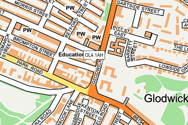 OL4 1AH map - OS OpenMap – Local (Ordnance Survey)