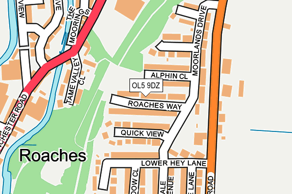 OL5 9DZ map - OS OpenMap – Local (Ordnance Survey)