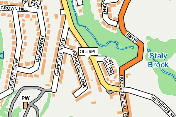 OL5 9PL map - OS OpenMap – Local (Ordnance Survey)