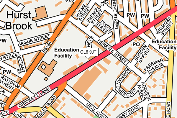 OL6 9JT map - OS OpenMap – Local (Ordnance Survey)