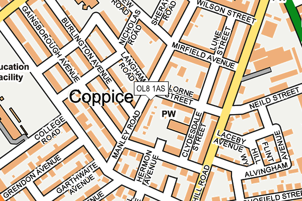 OL8 1AS map - OS OpenMap – Local (Ordnance Survey)