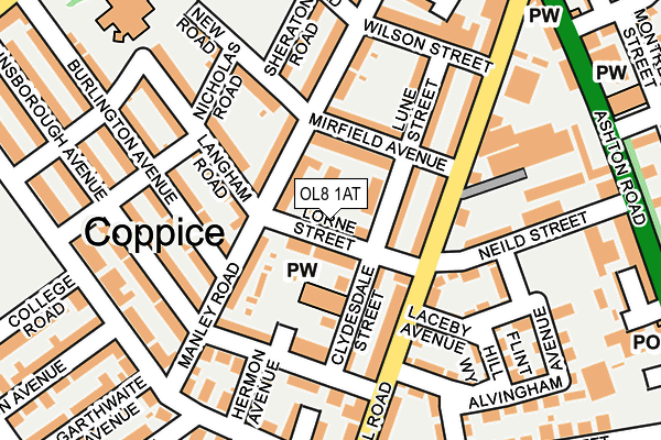 OL8 1AT map - OS OpenMap – Local (Ordnance Survey)