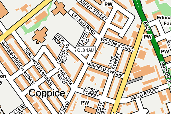 OL8 1AU map - OS OpenMap – Local (Ordnance Survey)