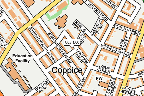 OL8 1AX map - OS OpenMap – Local (Ordnance Survey)