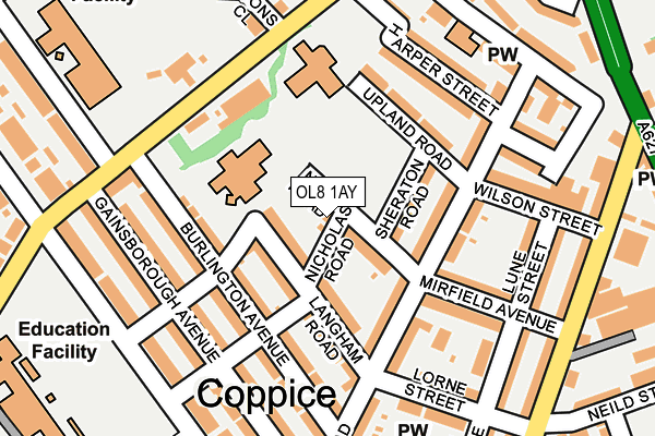 OL8 1AY map - OS OpenMap – Local (Ordnance Survey)