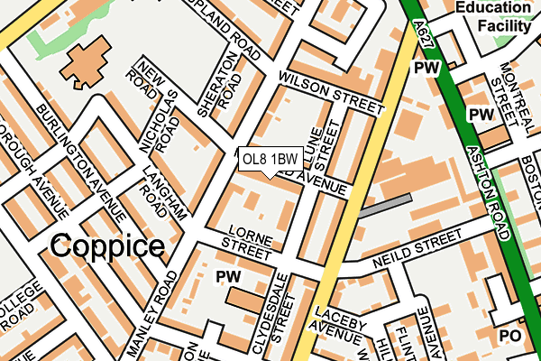 OL8 1BW map - OS OpenMap – Local (Ordnance Survey)